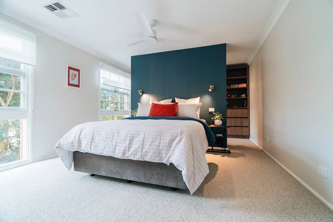 Blue feature wall painting project in Box Hill