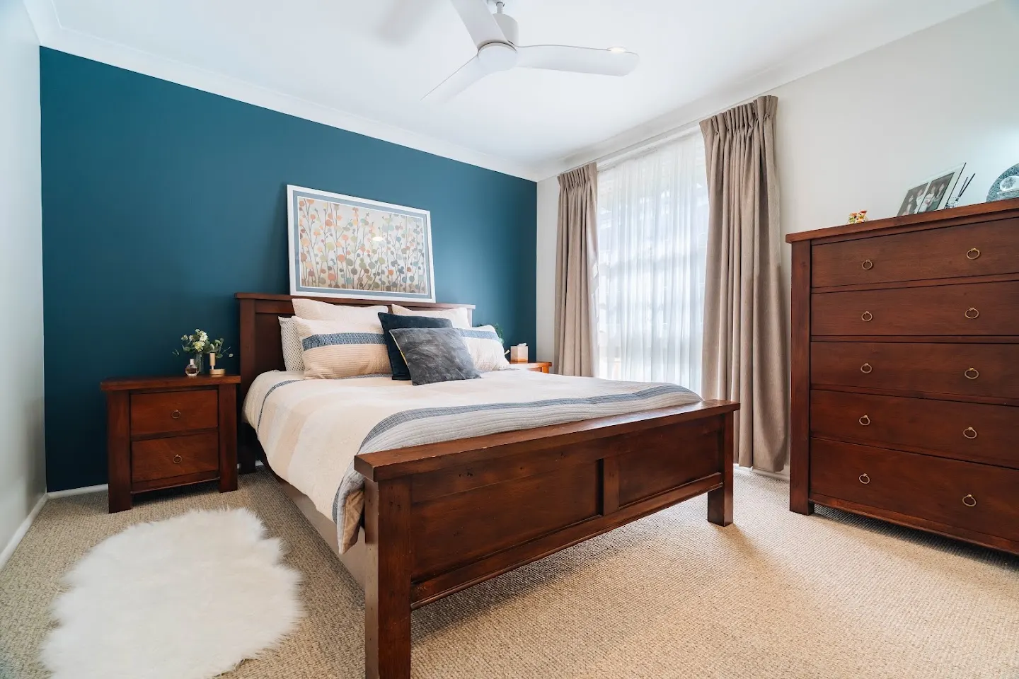 Painted blue feature wall in a Castle Hill bedroom